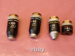 Lot de 4 objectifs de microscope Nikon E E 100x E 40x E 10x et E 4X