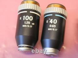 Lot de 4 objectifs de microscope Nikon E E 100x E 40x E 10x et E 4X