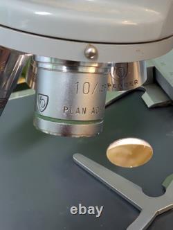 Microscope à phase American Optical Fifty avec tête binoculaire + 4 objectifs