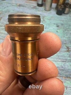 Microscope en laiton avec objectif Apochromat Oil 90X, lentille Bausch & Lomb de 2 mm et 1,30, propre.