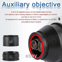 Microscope stéréo trinoculaire noir 3,5X-90X, objectifs auxiliaires 0,5X et 2X