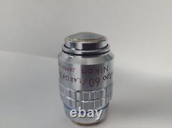 Objectif de microscope Nikon 60X/1.40 à immersion dans l'huile DM Plan Apo, 160mm, Japon.