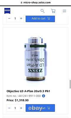 Objectif de microscope Zeiss LD A-Plan 20x /0.30 Ph1? /1.0 SUPER Objectif