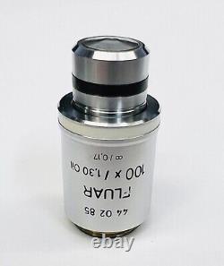 Objectif de microscope à immersion d'huile Zeiss Fluar 100x/1.30 Lentille 44 02 85 en fluorite