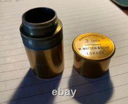 Objectif de microscope antique Watson & Sons de 3 pouces, grossissement approximatif de 2x