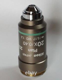 Objectif de microscope biologique à correction d'infini Nikon CFI Plan 20 utilisé