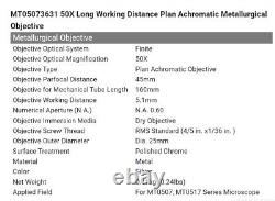 Objectif de microscope métallurgique achromatique PLAN LM 50X, distance de travail de 5,1 mm