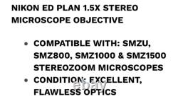 Objectif de microscope stéréo Nikon ED Plan 1,5x en excellent état SMZU