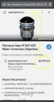 Olympus UApoN340 40x/1.15 W Objectif à immersion dans l'eau du microscope à objectif infini