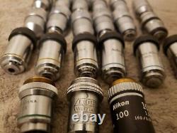 Quantité 21 Lot, Objectifs Du Microscope A100/a40/a10 Leica Nikon Bausch Olympus Lens