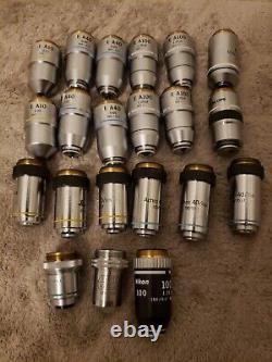 Quantité 21 Lot, Objectifs Du Microscope A100/a40/a10 Leica Nikon Bausch Olympus Lens